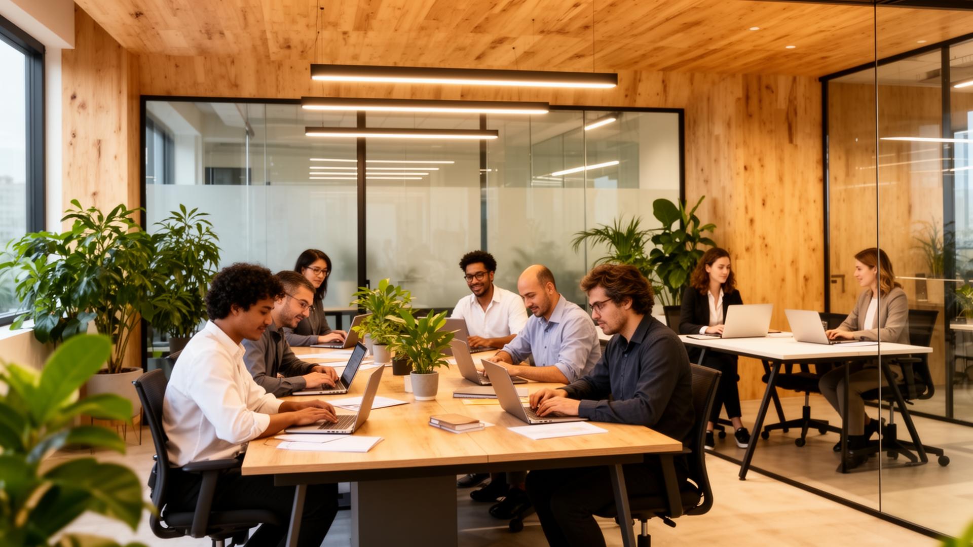 Modern workplace with team collaboration
